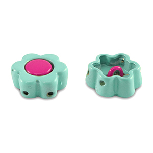 Tile beads flower Ocean Blue-Magenta Pink