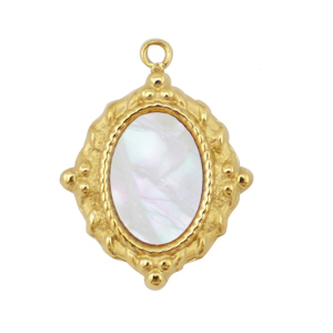 Stainless steel charms shell oval Gold-White (natural colour)