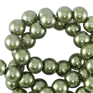 Glass pearls 8mm Dark lime green