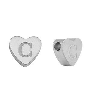 Stainless steel beads heart letter C Silver