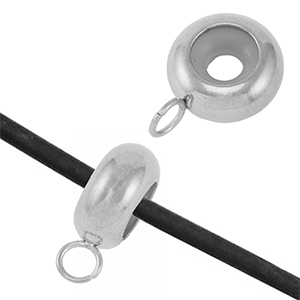 Stainless steel findings smart stopper bead with loop Silver
