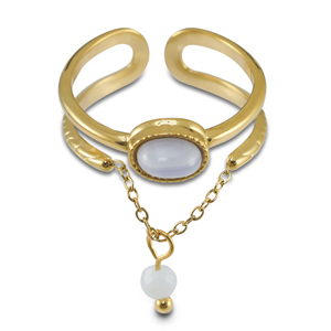 Stainless steel rings with natural stone Gold-Lilac Purple-White