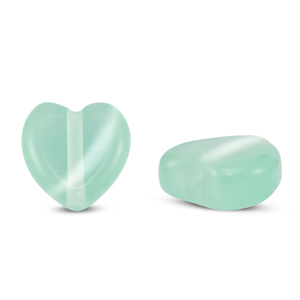 Glass beads Cat's eye heart Mint Turquoise