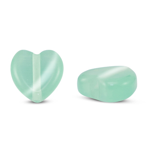 Glass beads Cat's eye heart Mint Turquoise