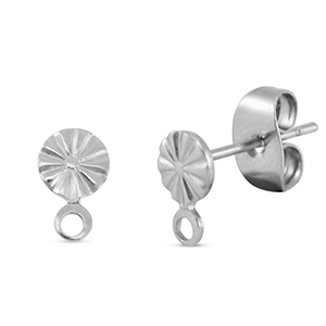 Stainless steel findings earrings / earpin round with loop Silver