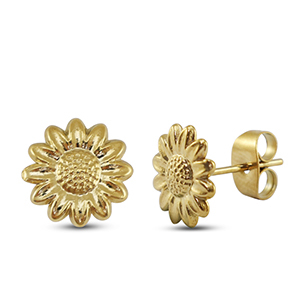 Stainless steel earrings / earpins flower Gold