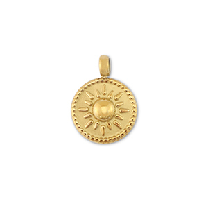 Stainless steel charms round with sun Gold