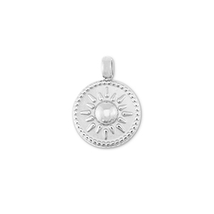 Stainless steel charms round with sun Silver
