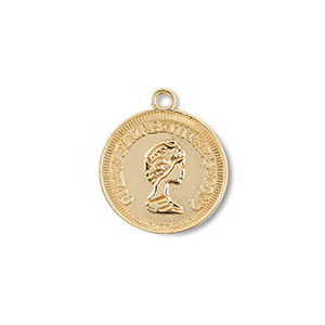Metal charms round with Queen Elisabeth Gold
