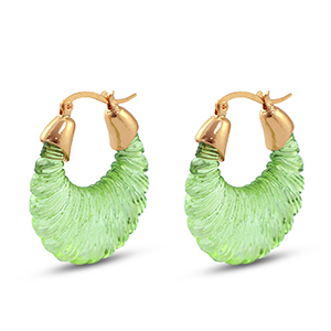 Trendy resin earrings oval Gold-Transparent Green