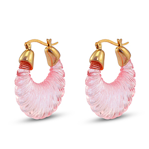 Trendy resin earrings oval Gold-Transparent Pink