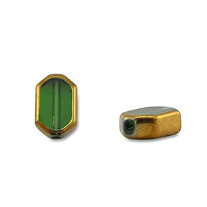 Glass beads hexagon Green Transparent-Gold