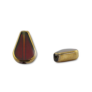 Glass beads drop Red Transparent-Gold