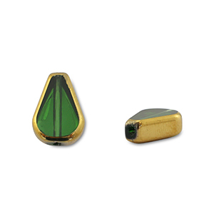Glass beads drop Green Transparent-Gold