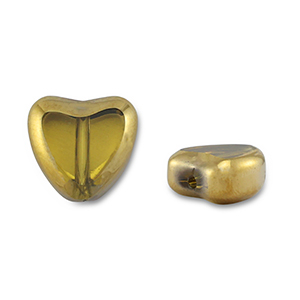 Glass beads heart Yellow Transparent-Gold