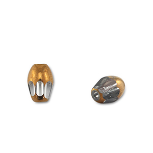 Glass beads oval Grey Transparent-Gold
