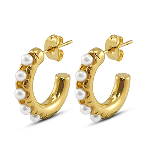 Stainless steel earrings / earpins with imitation pearls Gold