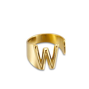Stainless steel rings letter W Gold