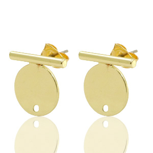 DQ European metal findings earpin bar with circle 20x14mm Gold (nickel free)