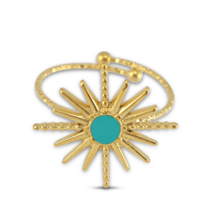 Stainless steel rings enamel star Gold-Turquoise Blue