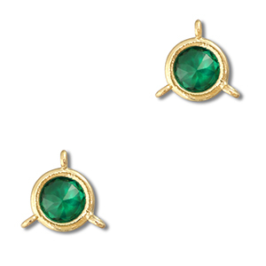 Crystal glass connectors round Emerald Green-Gold