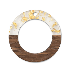 Wooden pendants round Transparent-Gold-Brown