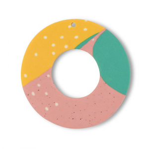 Polymer pendants round Green-Pink-Ochre Yellow