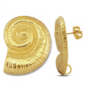 Stainless steel findings earrings / earpin shell with loop Gold