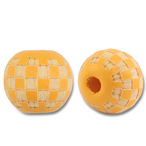 Wooden beads round 10mm pattern Light Orange-Natural