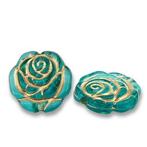 Acrylic beads rose Teal Blue-Gold