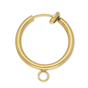 Stainless steel findings clip-on earrings / creole with loop 18mm Gold