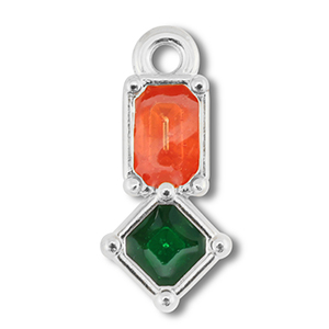 DQ European metal charms rectangle with rhombus Antique Silver (Nickelfree)-Dark Pink-Green