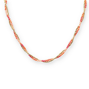 Stainless steel necklaces top faceted beads Gold-Orange-Nude Beige
