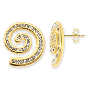 Stainless steel earrings / earpins spiral with strass Gold-Transparent