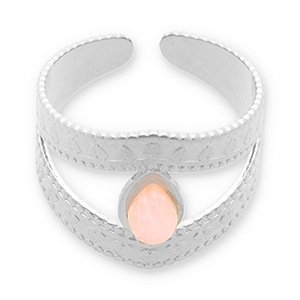 Stainless steel rings with natural stone Silver-Light Pink