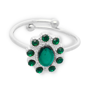 Stainless steel rings Silver-Dark Green