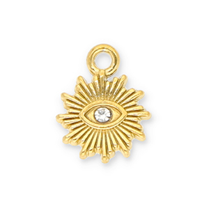 Stainless steel charms sun Eye of Providence with strass Gold-Transparent