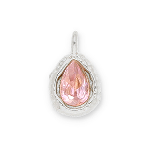 Stainless steel charms drop with facet Silver-Light Pink