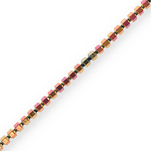 Round hematite beads hexagon Pink-Yellow-AB Coating
