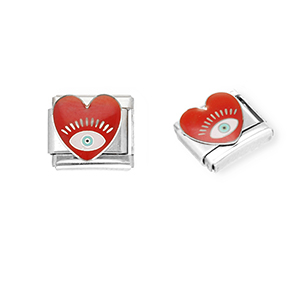 Stainless steel charms for italian bracelet heart with Eye of Providence Silver-Dark Red-White