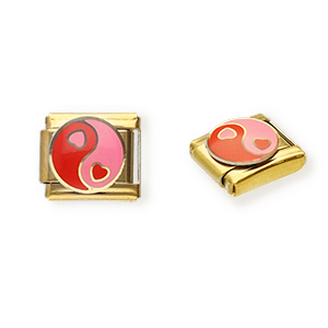 Stainless steel charms for italian bracelet heart Yin & Yang Gold-Pink-Red