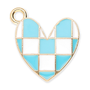 Metal charms heart with cubes Gold-Blue-White