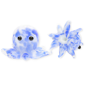Handmade glass beads octopus Blue-White