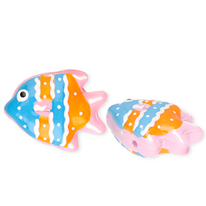 Handmade glass beads fish Blue-Orange-White-Light Pink