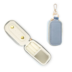 Jewellery travel box with keychain rectangle Grey Blue