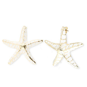 Trendy earrings&nbsp;/&nbsp;earpins enamel starfish with stainless steel post Gold-White