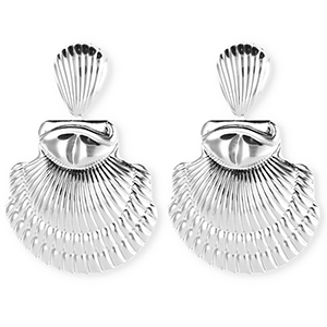 Statement earrings&nbsp;/&nbsp;earpins shell ridged with stainless steel post Silver