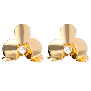 Statement earrings&nbsp;/&nbsp;earpins flower with imitation pearl with stainless steel post Gold-White