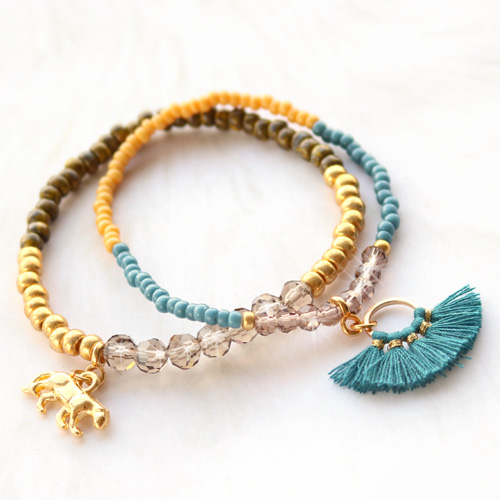 Minimalist bracelets of faceted beads with new jewellery cards in winter wonderland style 