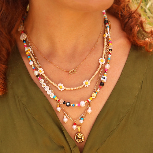 This is how you make the cutest necklaces with different beads and materials: 